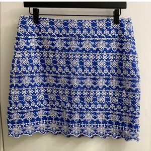 Loft Blue and White Eyelet Embroidered Women's Mini Skirt